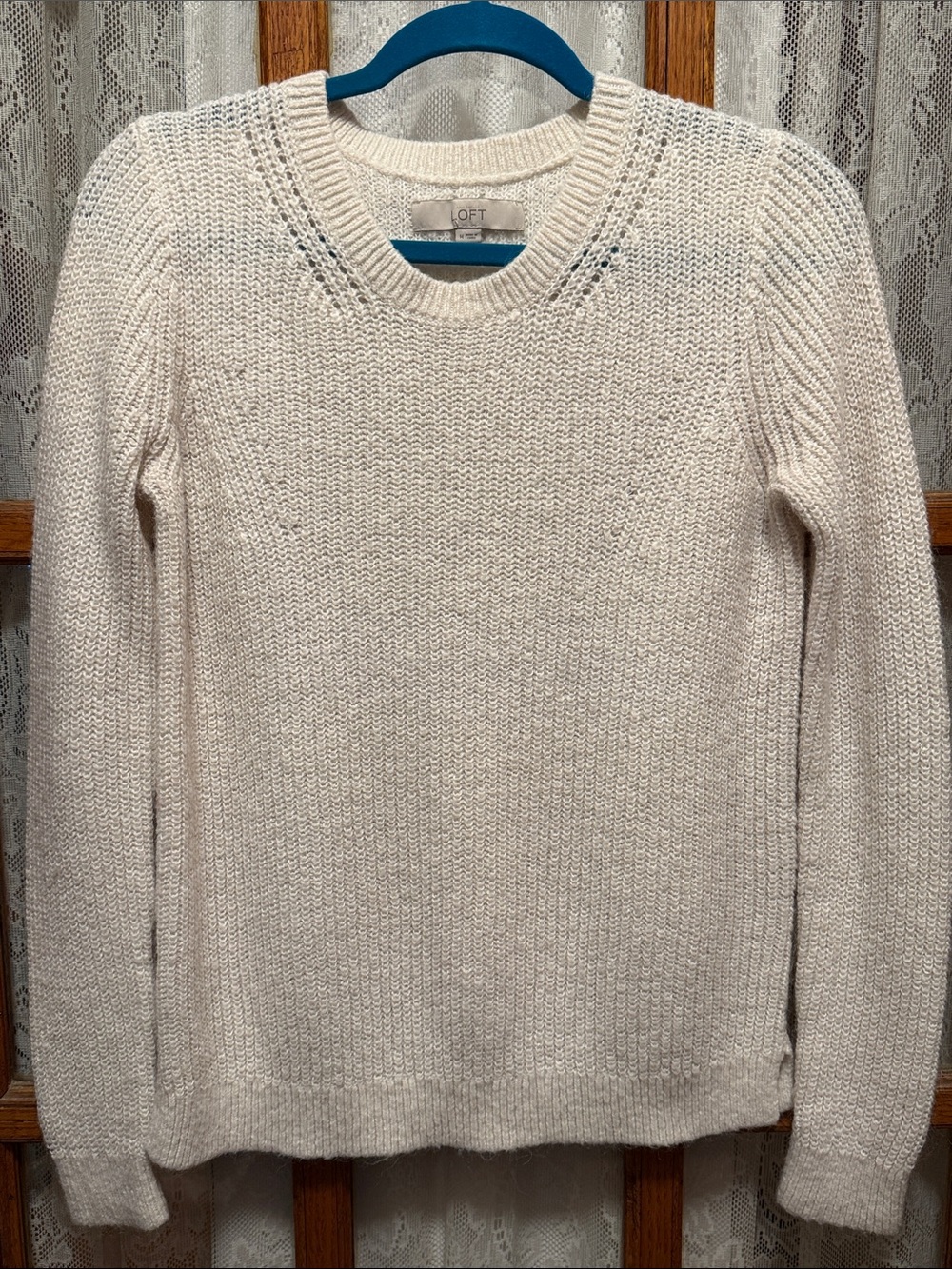 LOFT Ivory Knit Crewneck Sweater